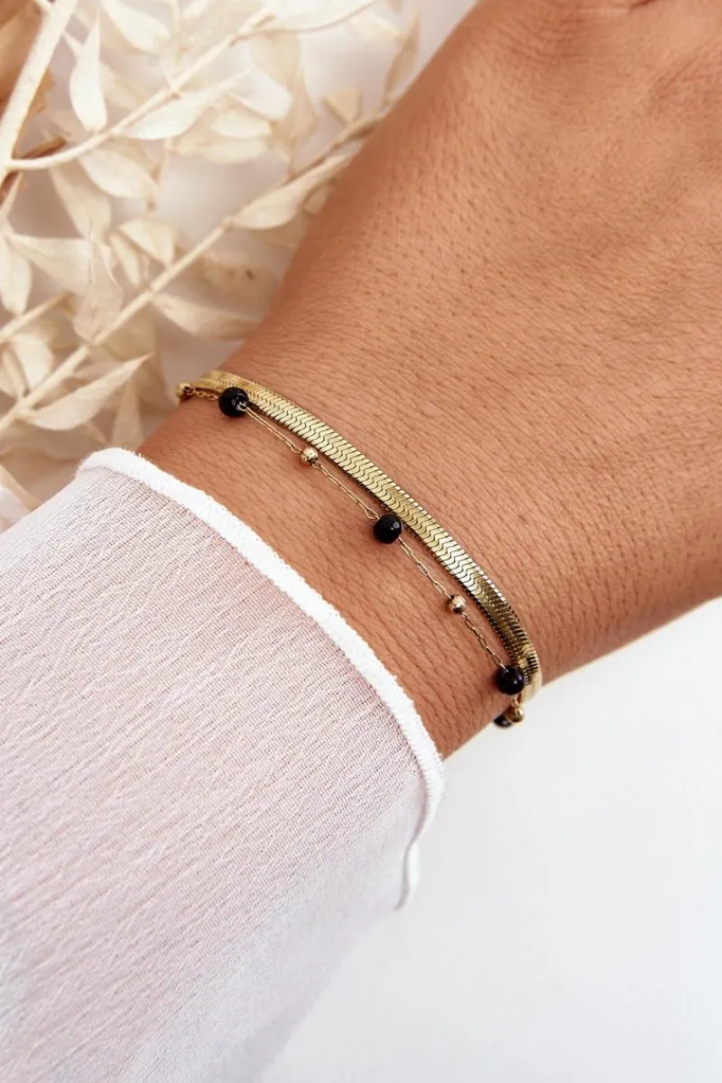 Best Glam Chic Podwójna Bransoletka Żmijka I Ankier Z Koralikami Złota