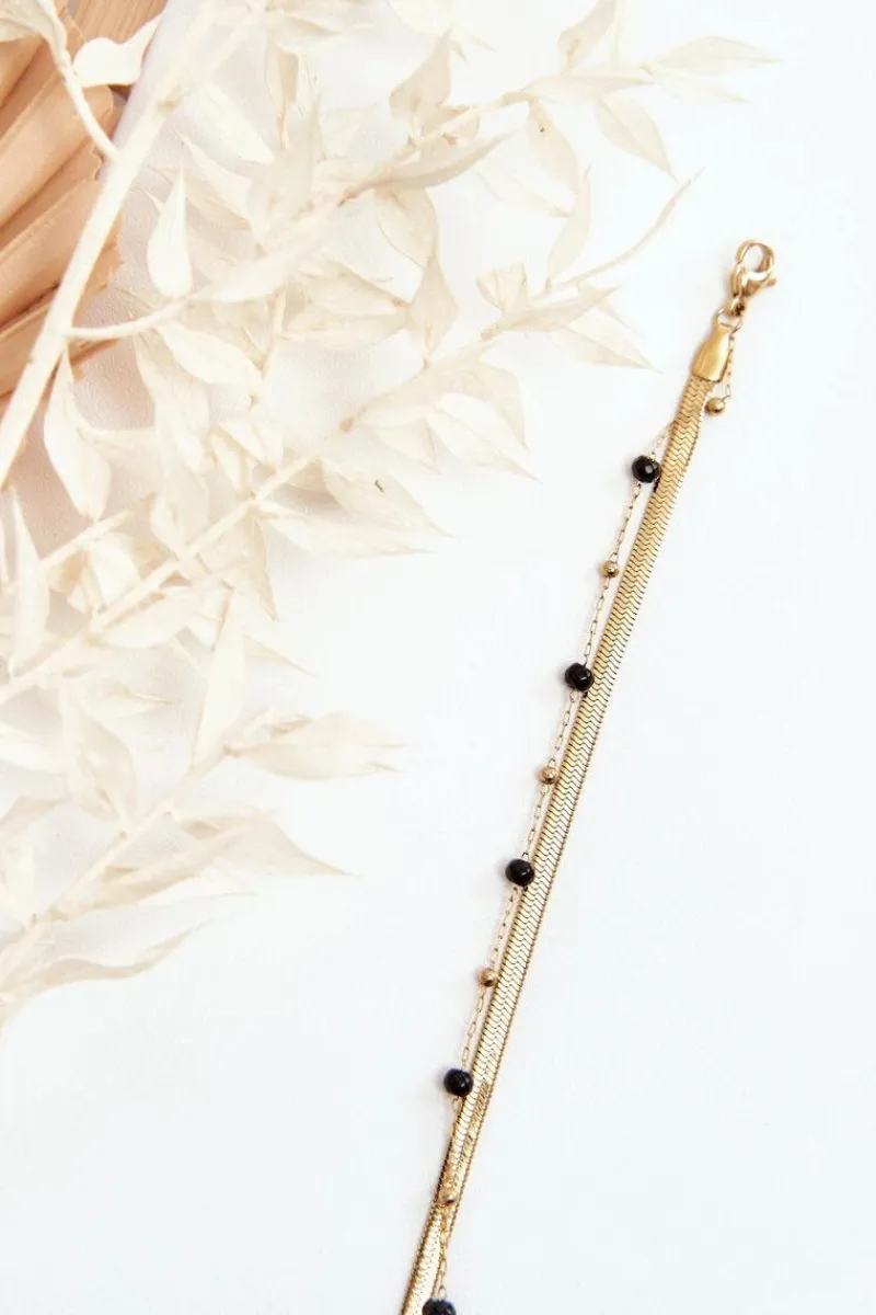 Best Glam Chic Podwójna Bransoletka Żmijka I Ankier Z Koralikami Złota