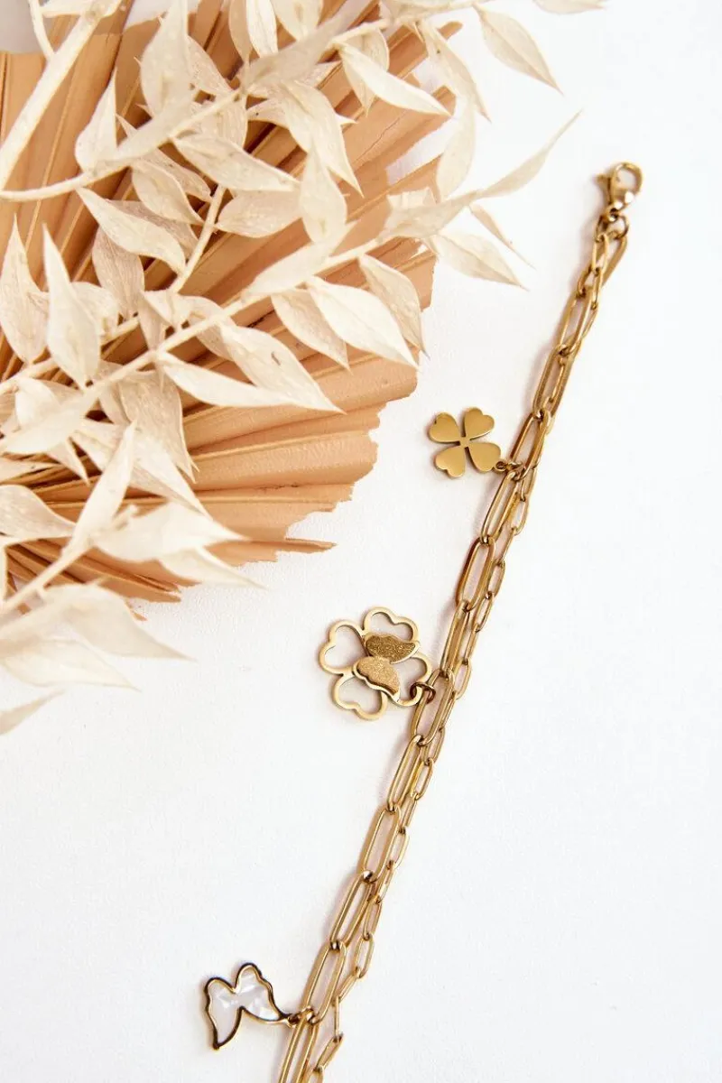 Hot Podwójna Bransoletka Z Koniczynami I Motylami Złota Bransoletki