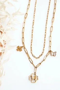 Best Podwójny Łańcuszek Z Koniczynami I Motylami Złoty Naszyjniki