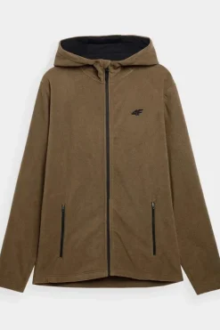 Bluzy Męskie|Odzież 4F>4F Polar Męski Z Kapturem AW23TFLEM121-82S Brązowy