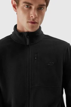 Bluzy Męskie|Odzież 4F>4F Polar Męski Ze Stójką Regular AW23TFLEM122-21S Czarny