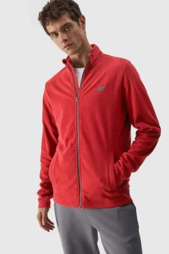 Bluzy Męskie|Odzież 4F>4F Polar Męski Regular Ze Stójką WMM00TFLEM289-60S Czerwony
