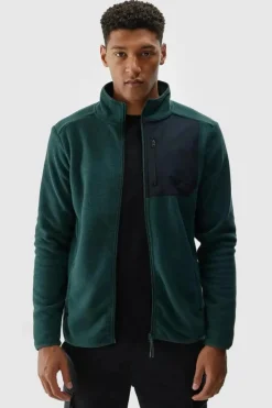 Hot Polar Męski Ze Stójką Regular WAW24TFLEM250-40S Ciemnozielony Męskie Bluzy Męskie|Odzież 4F