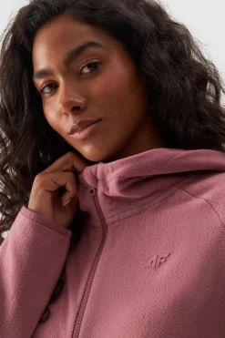 Bluzy Damskie|Odzież 4F>4F Polar Z Kapturem Regular Damski WMM00TFLEF291-53S Różowy