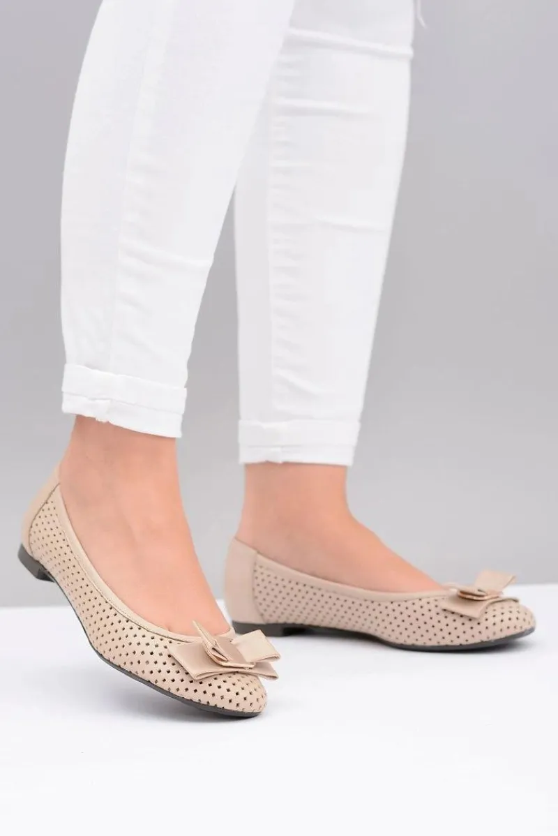 New Polskie Skórzane Ażurowe Balerinki Kokarda Marianna Damskie Baleriny Skórzane|Baleriny Klasyczne