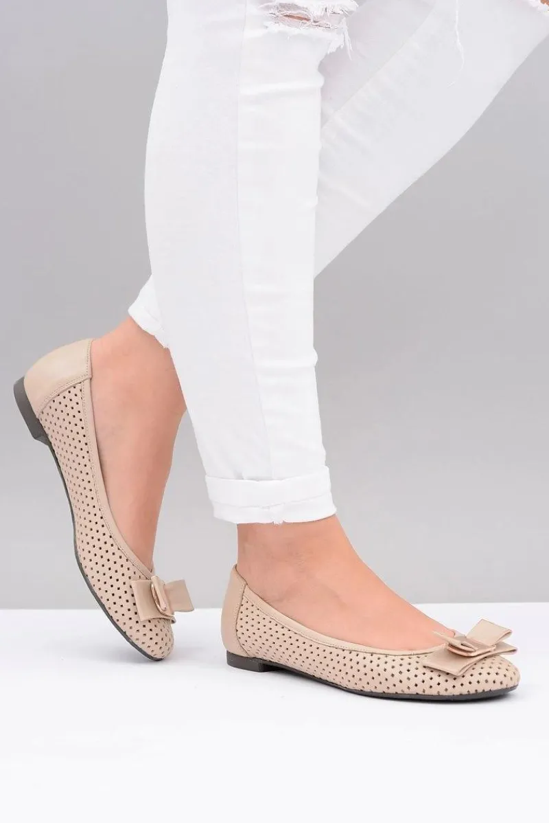 New Polskie Skórzane Ażurowe Balerinki Kokarda Marianna Damskie Baleriny Skórzane|Baleriny Klasyczne