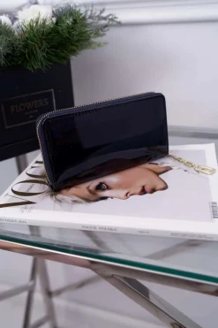 Boto Portfel Damski Duży Granatowy Złoty Ozdobny Suwak