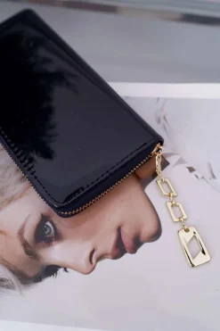 Boto Portfel Damski Duży Granatowy Złoty Ozdobny Suwak