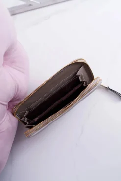 Sale Portfel Damski Duży Szary Złoty Ozdobny Suwak Portfele