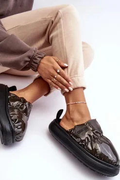 Online Big Star Shoes Połyskujące Kapcie Damskie Czarne Big Star MM274130 Czarny