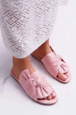 Best Połyskujące Klapki Z Wiązaniem Różowe Emilia Damskie Klapki Damskie Klasyczne