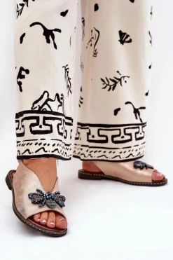 Sandały Płaskie>Boto Połyskujące Sandały Damskie Z Ozdobą Płaskie Różowe Złoto Russona Różowy