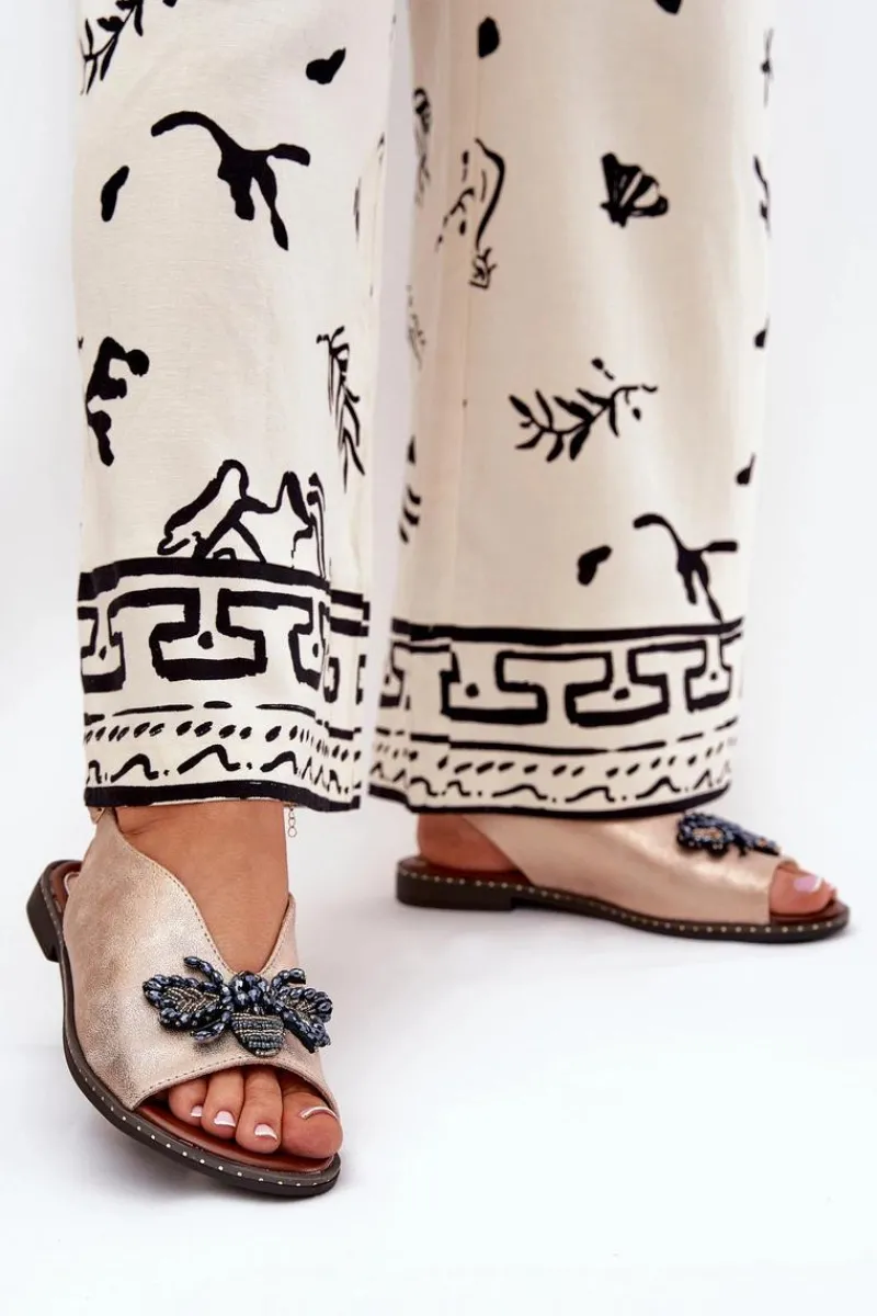 Sandały Płaskie>Boto Połyskujące Sandały Damskie Z Ozdobą Płaskie Różowe Złoto Russona Różowy