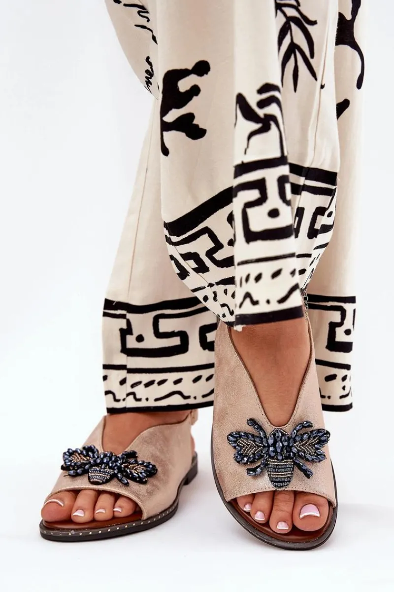 Sandały Płaskie>Boto Połyskujące Sandały Damskie Z Ozdobą Płaskie Różowe Złoto Russona Różowy