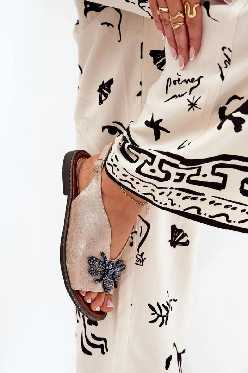 Sandały Płaskie>Boto Połyskujące Sandały Damskie Z Ozdobą Płaskie Różowe Złoto Russona Różowy