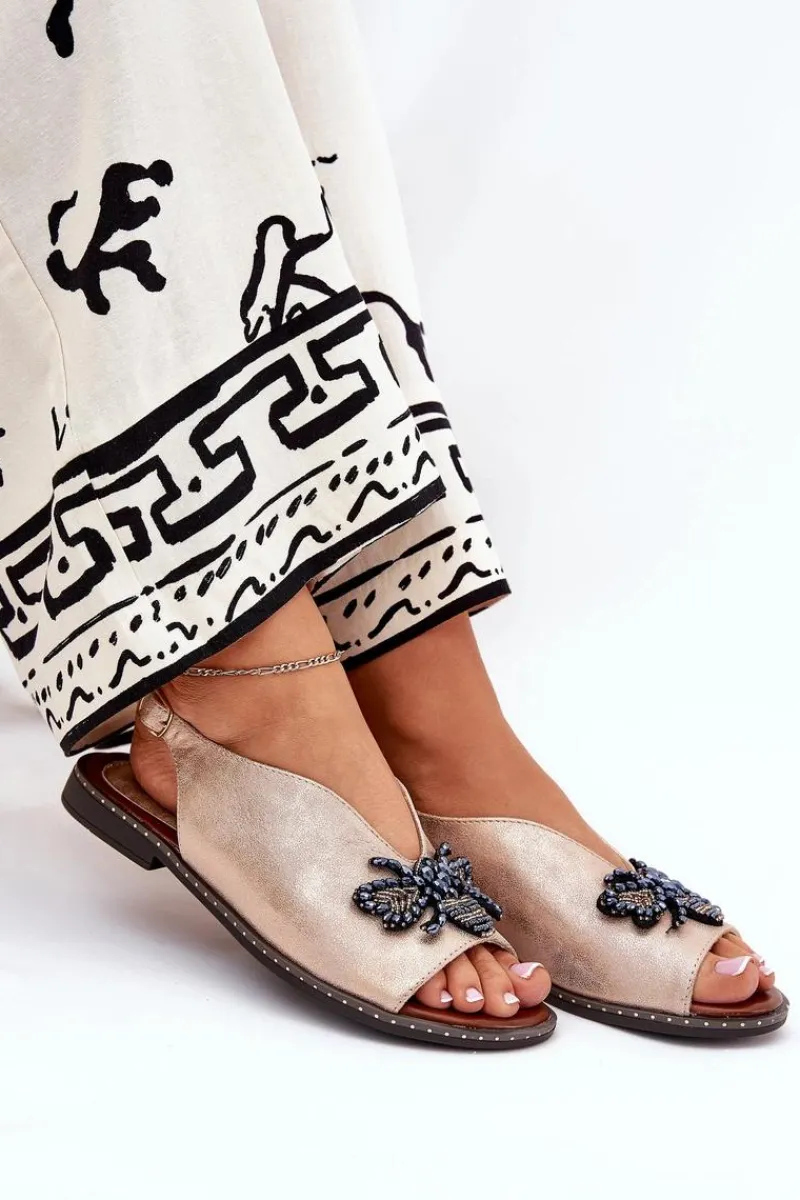 Sandały Płaskie>Boto Połyskujące Sandały Damskie Z Ozdobą Płaskie Różowe Złoto Russona Różowy