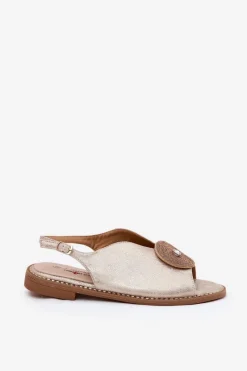 Clearance Damskie buty S.Barski Połyskujące Sandały Damskie Ozdobnym Detalem S.Barski KV51-012 Złote Złoty