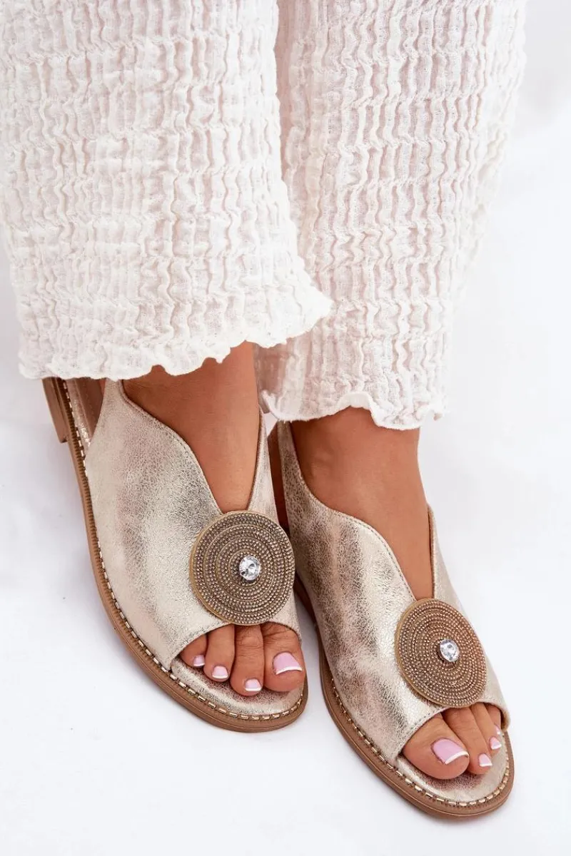 Clearance Damskie buty S.Barski Połyskujące Sandały Damskie Ozdobnym Detalem S.Barski KV51-012 Złote Złoty