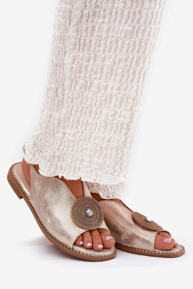 Clearance Damskie buty S.Barski Połyskujące Sandały Damskie Ozdobnym Detalem S.Barski KV51-012 Złote Złoty