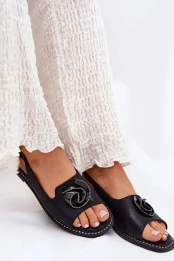 Sandały Płaskie>Damskie buty S.Barski Połyskujące Sandały Damskie Z Ozdobą S.Barski KV51-006 Czarne Czarny