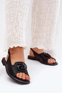 Sandały Płaskie>Damskie buty S.Barski Połyskujące Sandały Damskie Z Ozdobą S.Barski KV51-006 Czarne Czarny