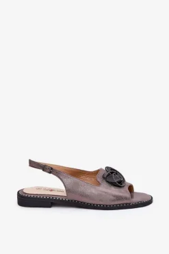 Online Połyskujące Sandały Damskie Z Ozdobą S.Barski KV51-006 Szare Damskie Sandały Płaskie