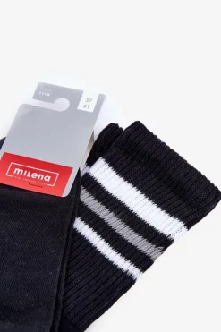 Skarpetki|Skarpetki></noscript>Milena Prążkowane Skarpety Damskie W Paski Bezuciskowe Czarne Czarny