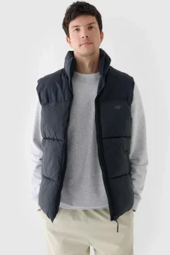 Kurtki Męskie|Odzież 4F>4F Puchowy Bezrękawnik Męski WAW24TVJAM147-20S Czarny