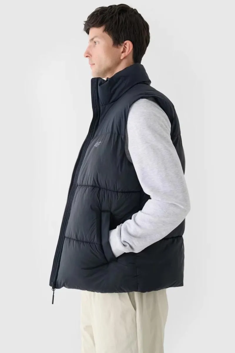 Kurtki Męskie|Odzież 4F>4F Puchowy Bezrękawnik Męski WAW24TVJAM147-20S Czarny