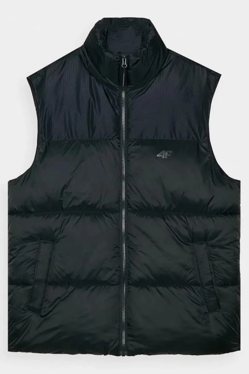 Kurtki Męskie|Odzież 4F>4F Puchowy Bezrękawnik Męski WAW24TVJAM147-20S Czarny