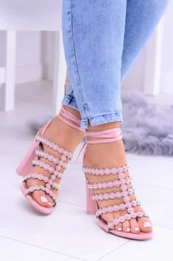 Hot Boto Różowe Damskie Sandały na Słupku Ysmira