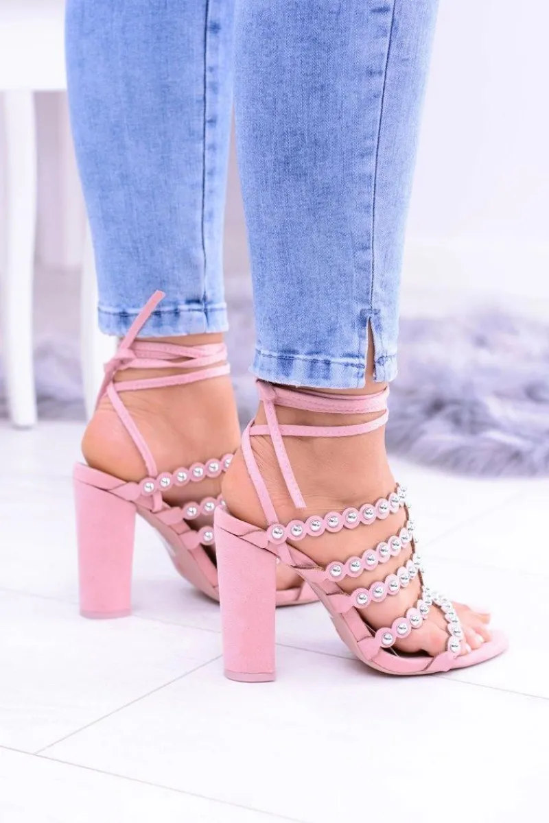 Hot Boto Różowe Damskie Sandały na Słupku Ysmira