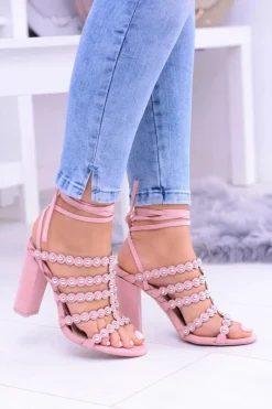 Hot Boto Różowe Damskie Sandały na Słupku Ysmira