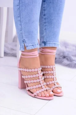 Hot Boto Różowe Damskie Sandały na Słupku Ysmira