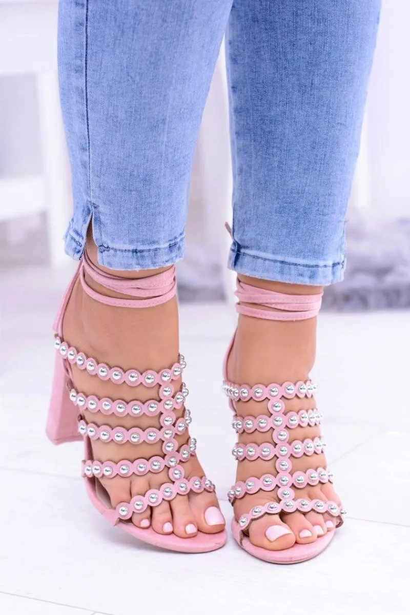 Hot Boto Różowe Damskie Sandały na Słupku Ysmira