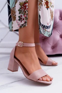 Różowe Damskie Sandały Na Słupku Zamsz NewGenua Damskie Sandały Na Obcasie