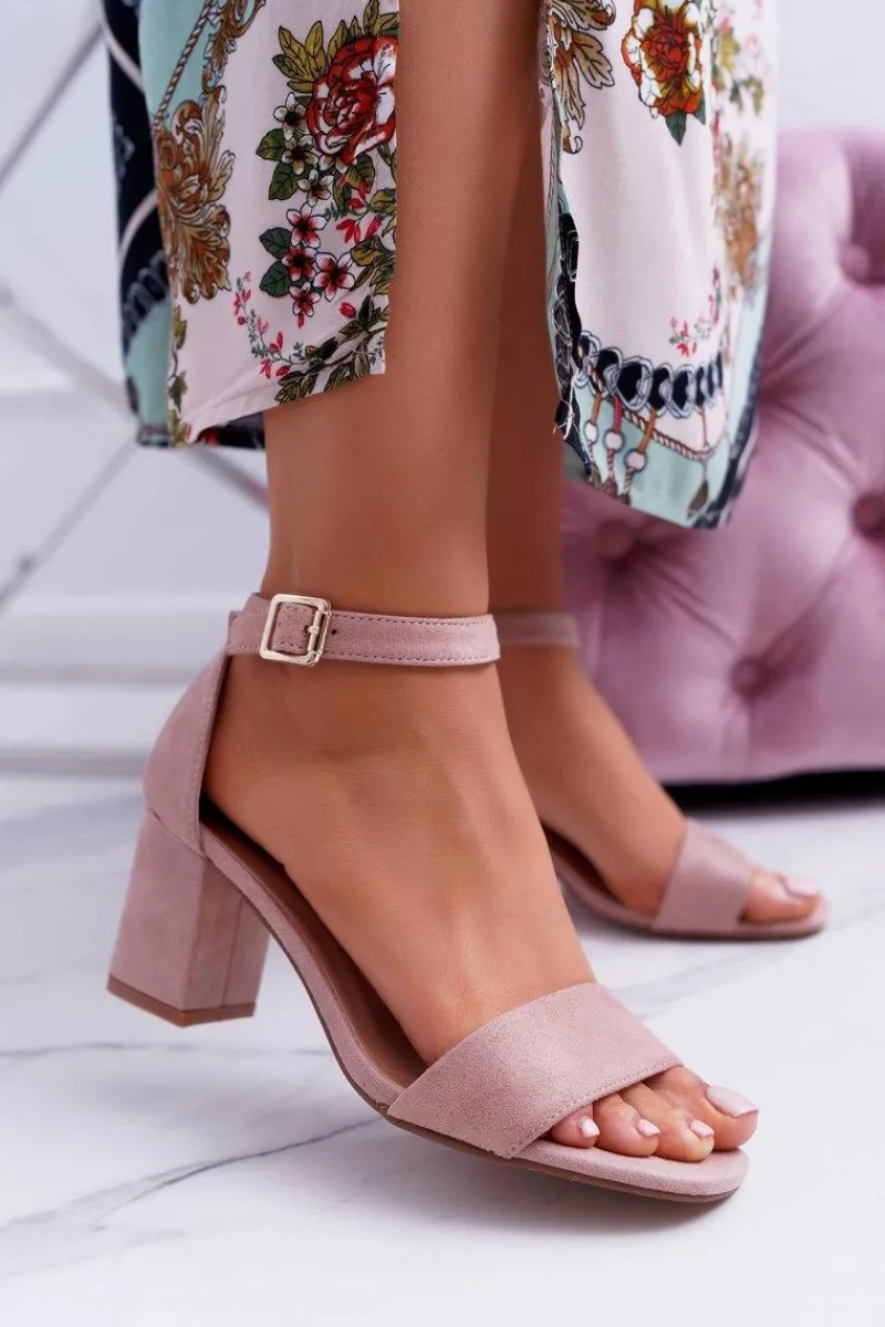 Różowe Damskie Sandały Na Słupku Zamsz NewGenua Damskie Sandały Na Obcasie