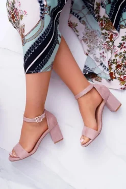 Różowe Damskie Sandały Na Słupku Zamsz NewGenua Damskie Sandały Na Obcasie