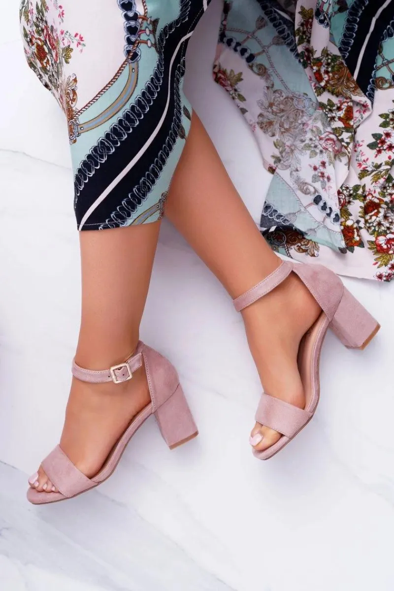 Różowe Damskie Sandały Na Słupku Zamsz NewGenua Damskie Sandały Na Obcasie