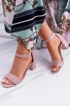 Różowe Damskie Sandały Na Słupku Zamsz NewGenua Damskie Sandały Na Obcasie