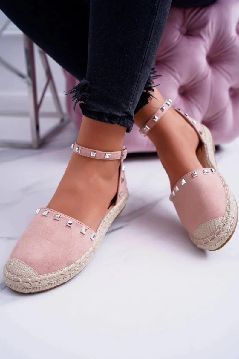 Baleriny Klasyczne>Boto Różowe Zamszowe Espadryle Balerinki z Ćwiekami Tatiana