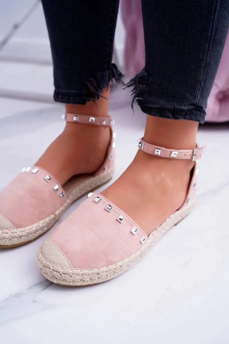 Baleriny Klasyczne>Boto Różowe Zamszowe Espadryle Balerinki z Ćwiekami Tatiana