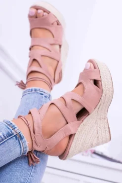 Best Różowe Zamszowe Sandały Na Koturnie Nowelio Damskie Sandały Na Koturnie