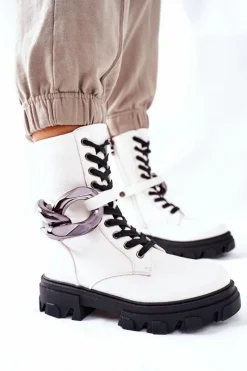 Clearance S. Barski Damskie Botki Trapery Białe Jensen Damskie Botki Ocieplane|Damskie Trapery