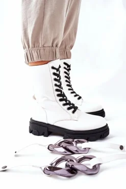 Clearance S. Barski Damskie Botki Trapery Białe Jensen Damskie Botki Ocieplane|Damskie Trapery