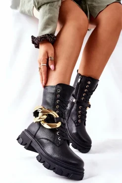 Damskie Trapery|Botki Sznurowane>Damskie buty S.Barski S. Barski Damskie Botki Trapery Czarne Jensen