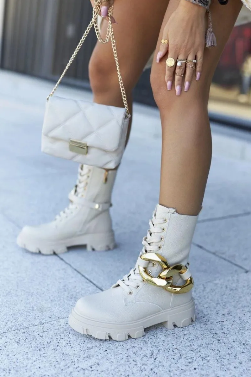 Online Damskie buty S.Barski S. Barski Damskie Botki Trapery Beżowe Jensen