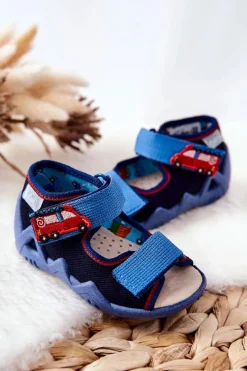 Hot Sandałki Na Rzep 350P014 Granatowe Dzieci Chłopięce|Chłopięce