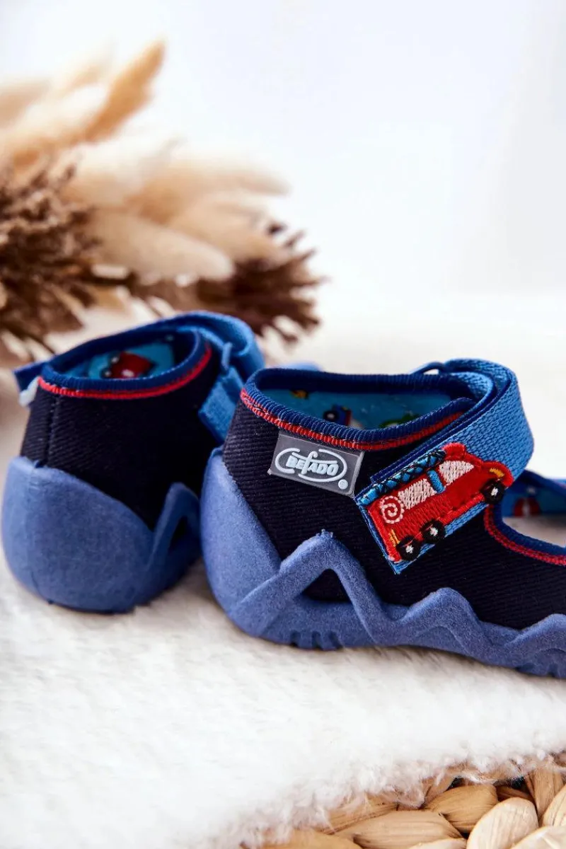 Hot Sandałki Na Rzep 350P014 Granatowe Dzieci Chłopięce|Chłopięce